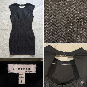 Monteau Los Angeles Black Textured Cap-Sleeve Sheath Dress Size Small